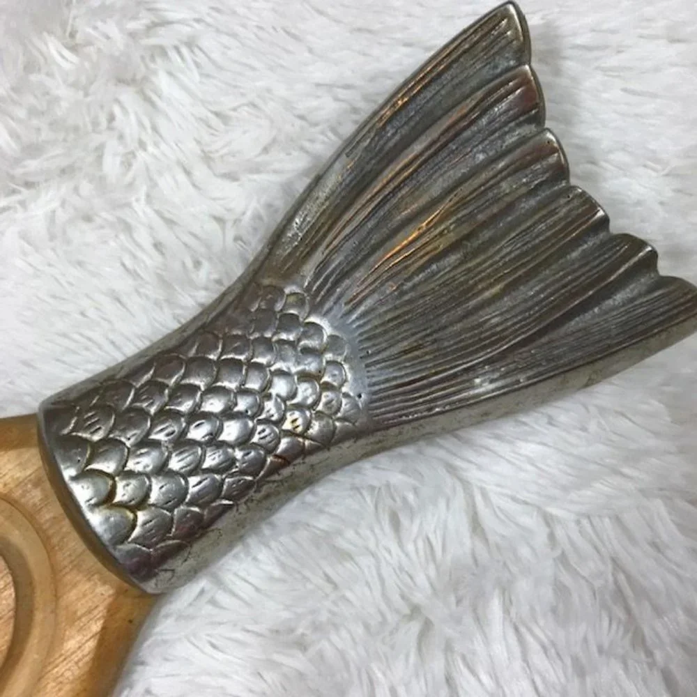 Vintage Rustic Genuine Wood Metal Fish Cutting Board Serving Tray